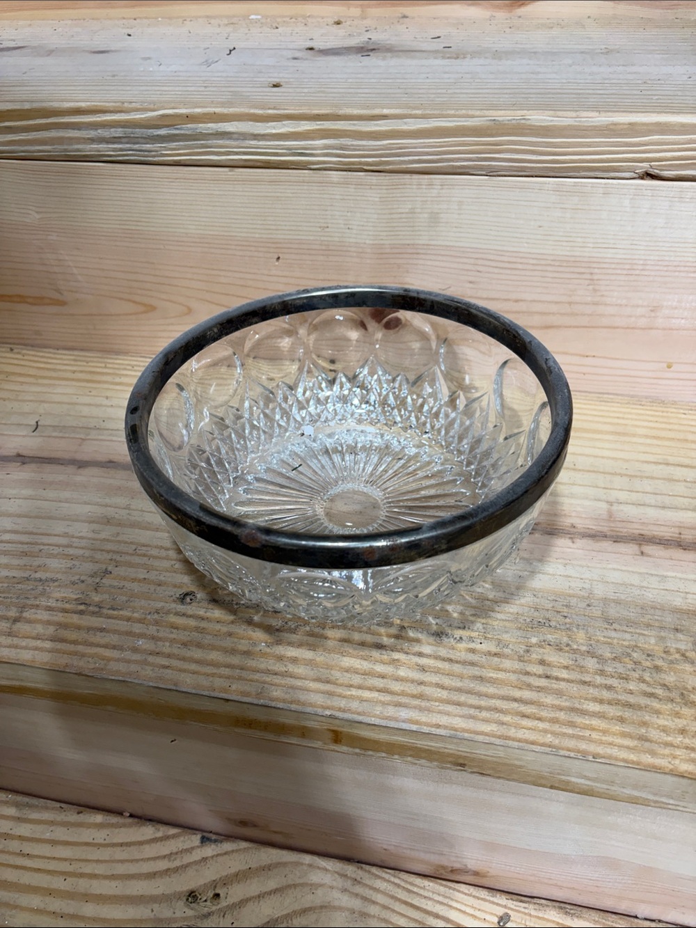 Clear Glass Serving Bowl with Metal Rim